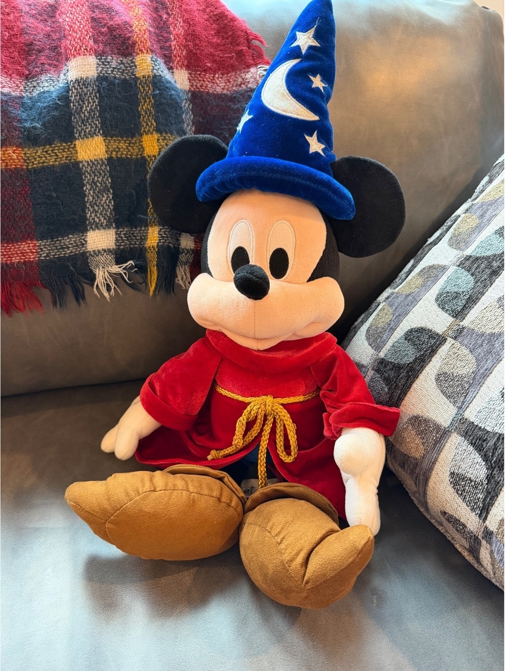 Disney Store Sorcerer Mickey Mouse Plush Fantasia Wizard 22” Red Robe Blue Hat